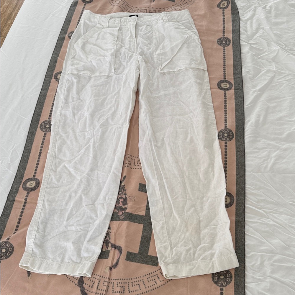 J. Crew White Linen Blend Relaxed Pants